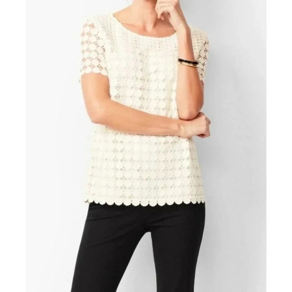 RSVP by Talbots Tan Circle Lace Short Sleeve Top Size XLP - Picture 1 of 4